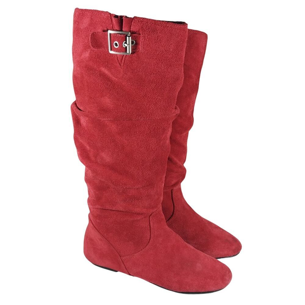 GIANNI BINI! FIREHOUSE RED GENUINE SUEDE LEATHER SLOUCHY BOHO BOOTS! SZ 7M